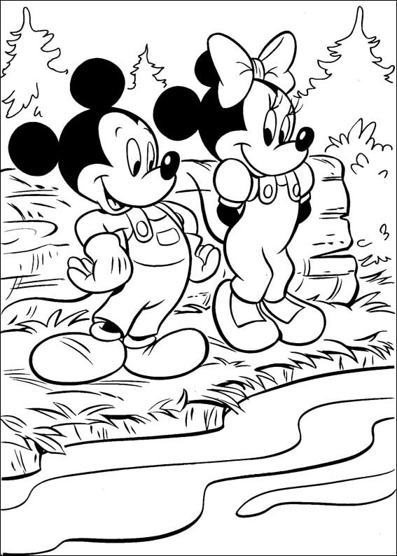 Desenhos de Mickey Mouse e Minnie Mouse perto do Rio para colorir