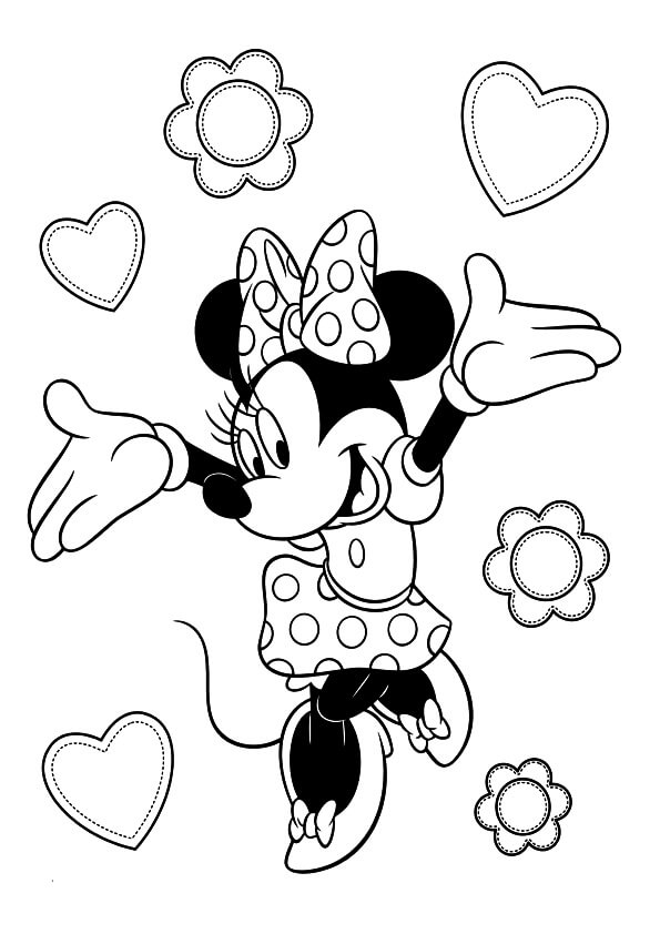 Desenhos de Minnie Mouse com Coração para colorir