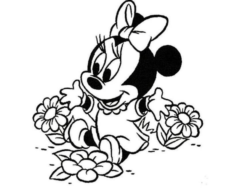 Minnie Mouse com Flores para colorir