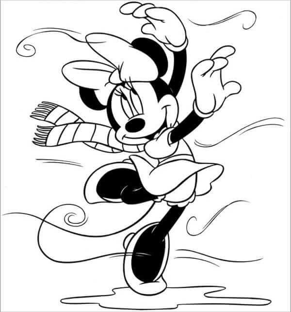 Desenhos de Minnie Mouse Dançando no Inverno para colorir