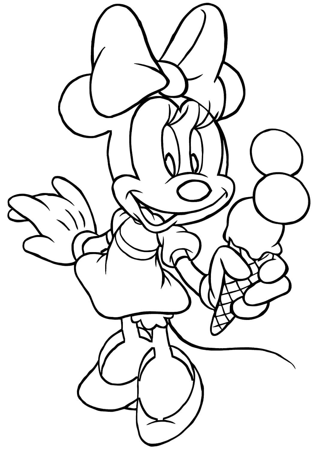 Minnie Mouse segurando Sorvete para colorir