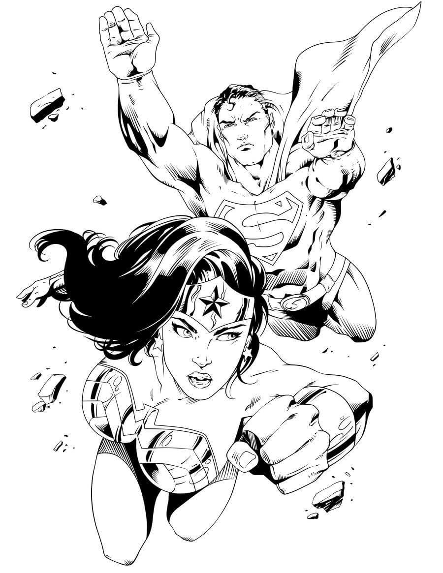 Mulher Maravilha e Superman para colorir