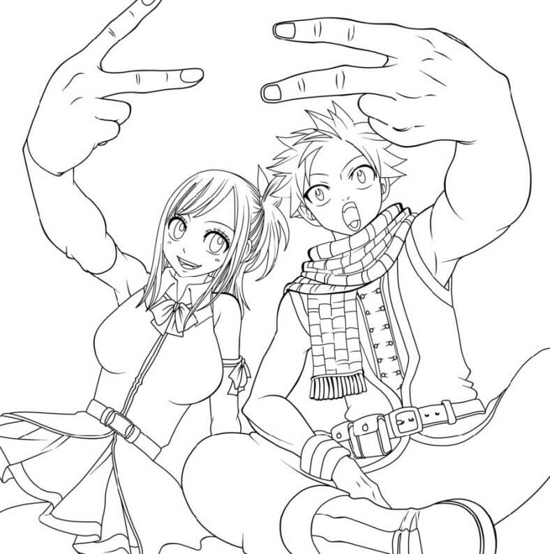 Desenhos de Natsu e Lucy para colorir