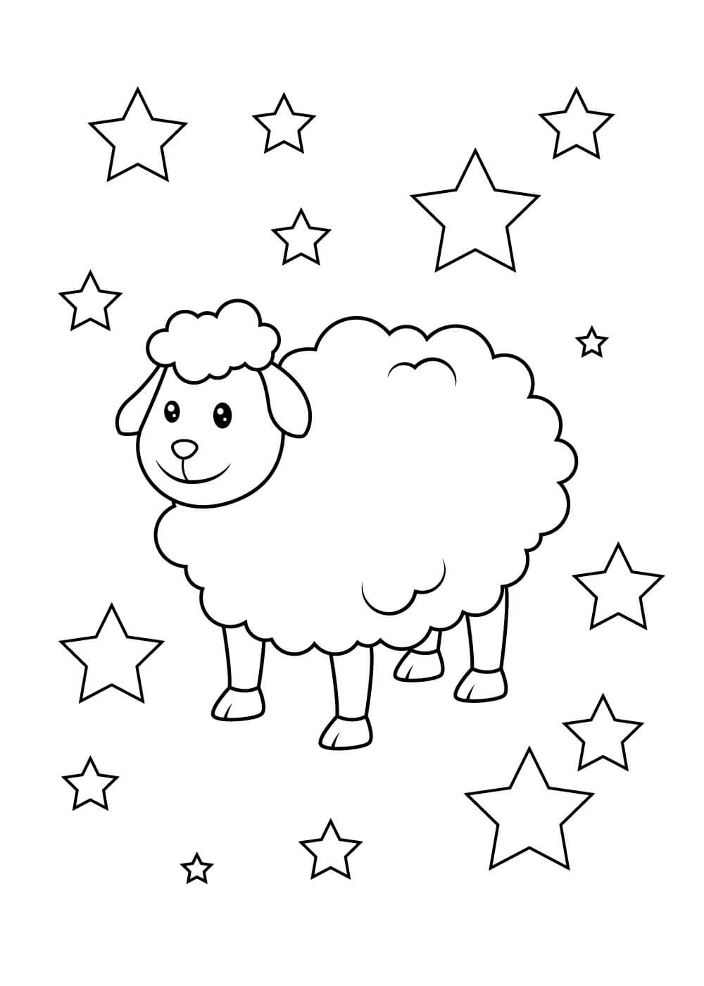 Desenhos de Ovelhas com Estrelas para colorir