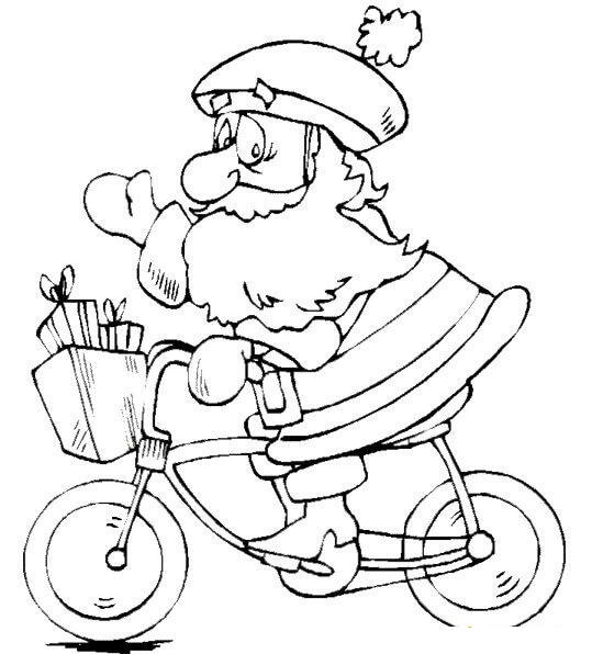 Desenhos de Papai Noel Anda de Bicicleta para colorir