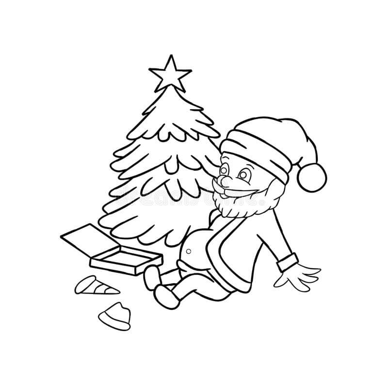 Desenhos de Papai Noel e Pequena Árvore de Natal para colorir