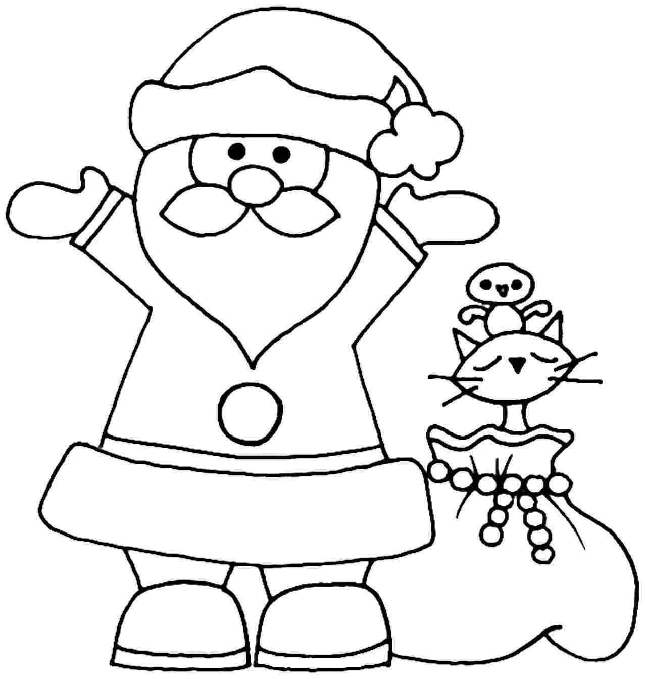 Desenhos de Papai Noel e Princesa Gato para colorir