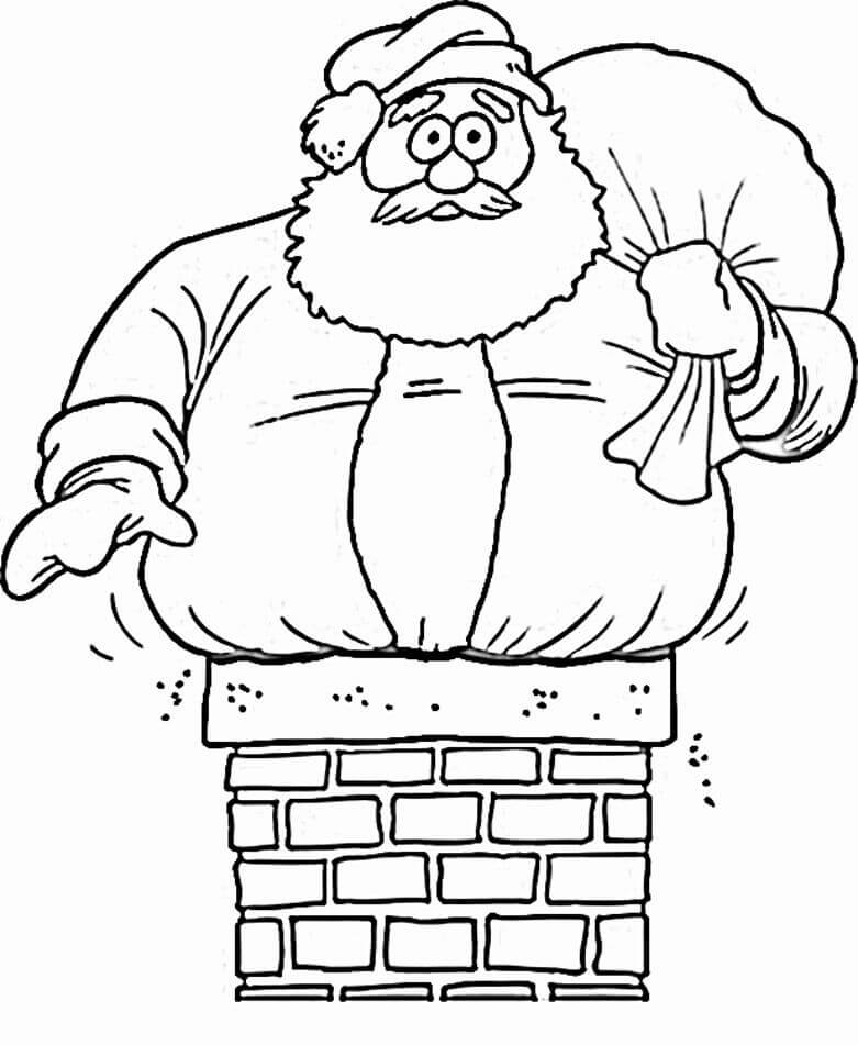 Desenhos de Papai Noel Gordo Passa pela Chaminé para colorir