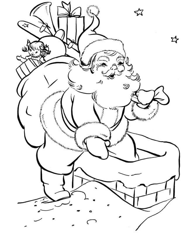 Desenhos de Papai Noel se Preparando para Passar pela Chaminé para colorir