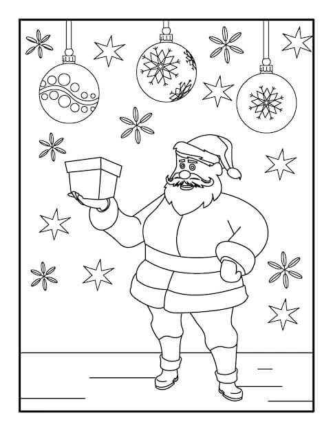 Desenhos de Papai Noel Segurando a Caixa de Presentes para colorir