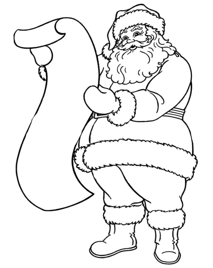 Desenhos de Papai Noel Segurando um Pedaço de Papel para colorir
