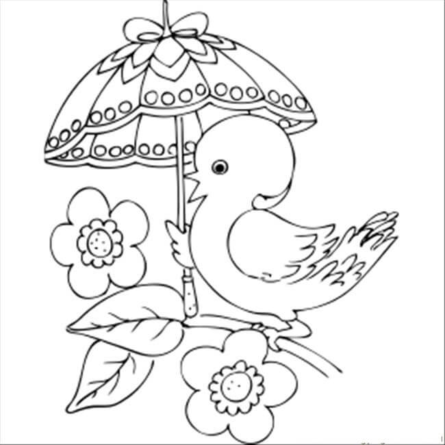 Desenhos de Pássaro segurando Guarda-chuva para colorir
