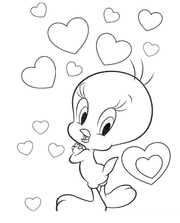 Desenhos de Pássaro Tweety Coração para colorir