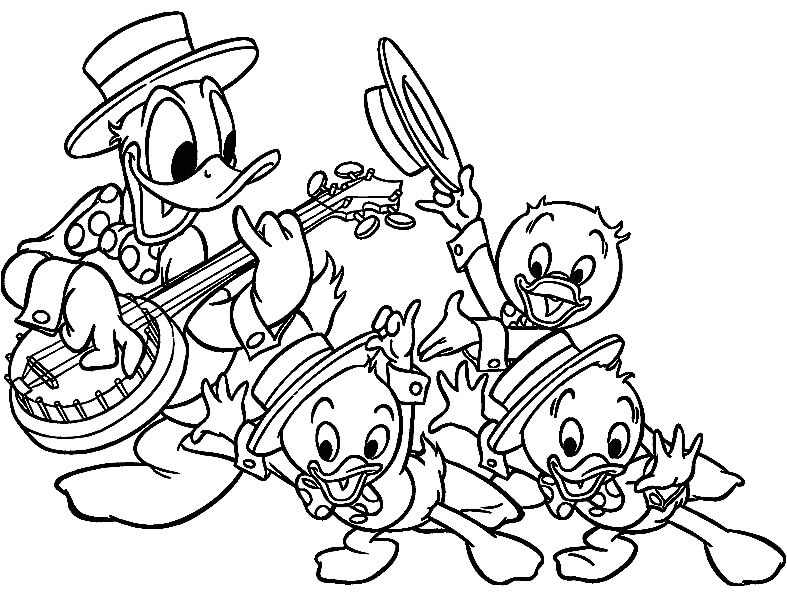 Desenhos de Pato Donald Tocando Banjo para colorir