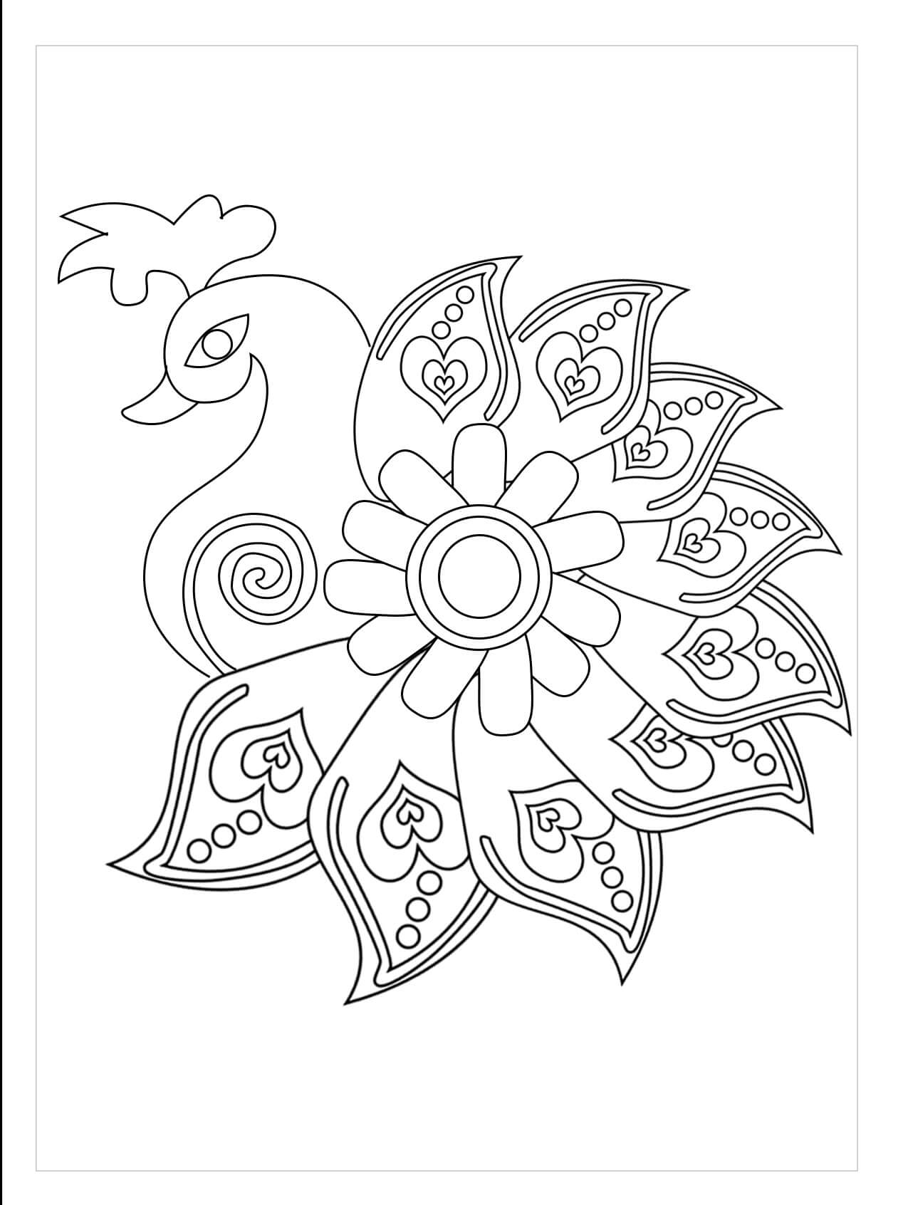 Desenhos de Pavão Rangoli para colorir