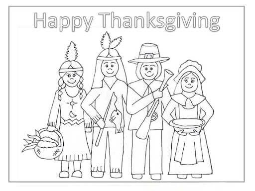 Desenhos de Peregrinos e Nativos Americanos para colorir