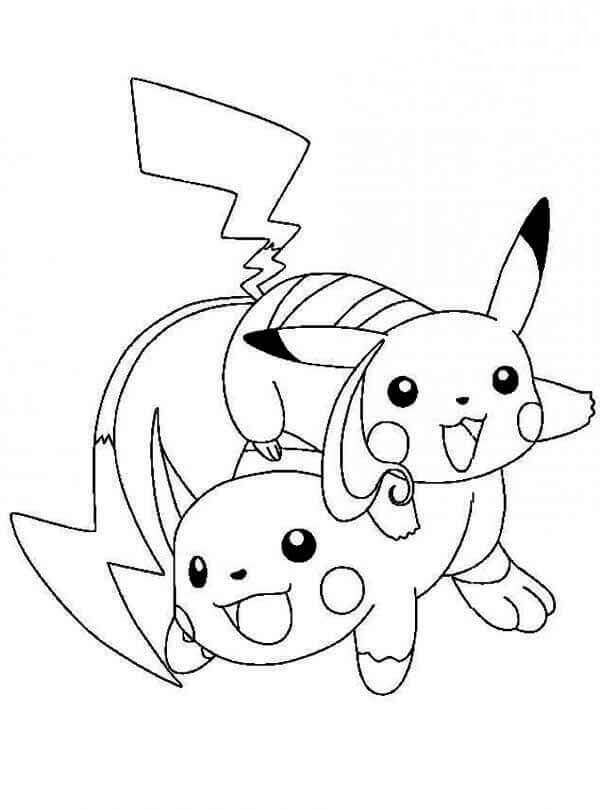 Pikachu com Raichu para colorir