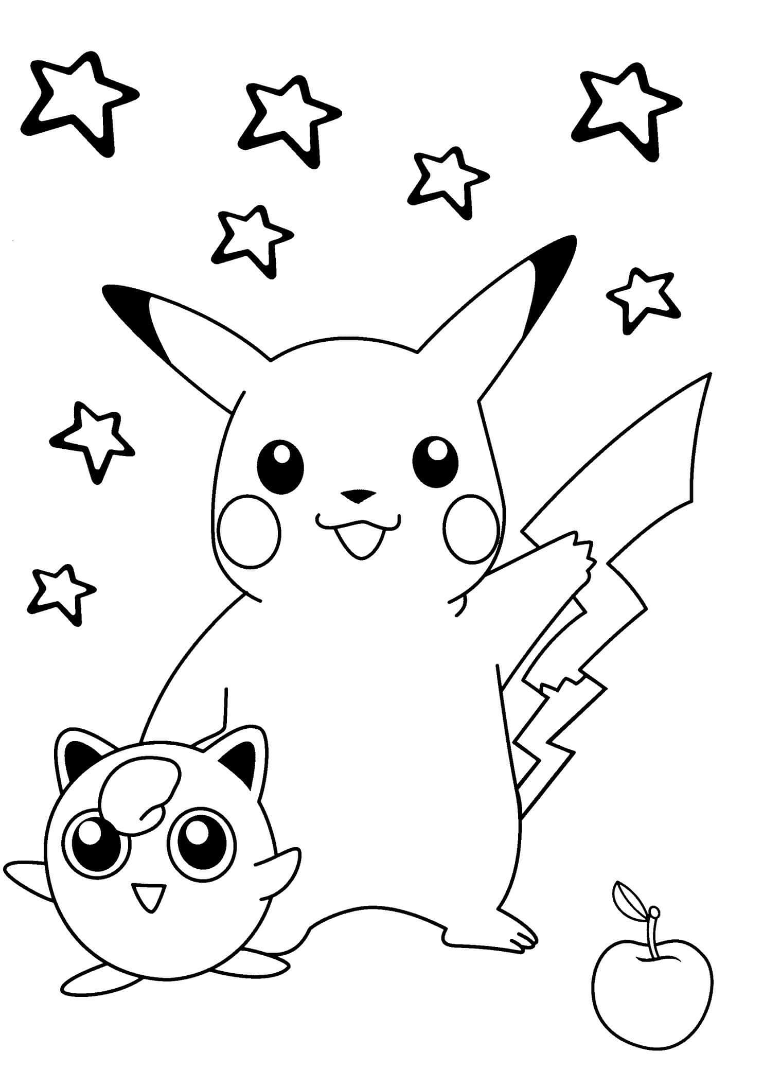 Desenhos de Pikachu Grande e Pequeno Jigglypuff para colorir
