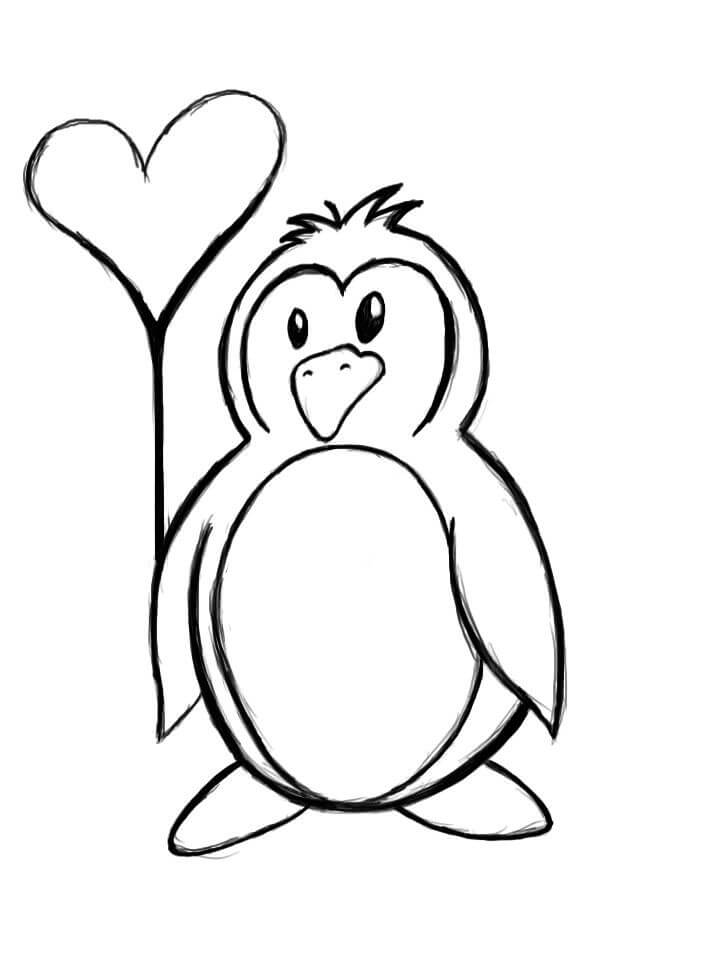Pinguim-Balão do Coração para colorir