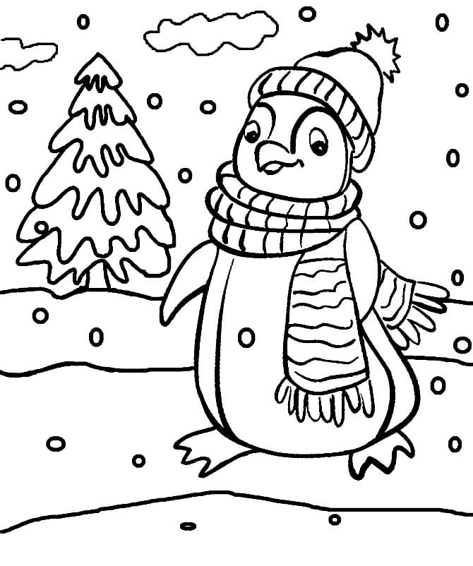 Desenhos de Pinguim de Natal para colorir