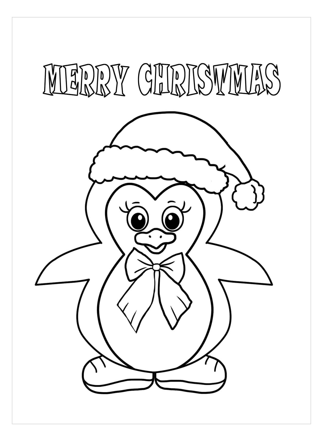 Pinguim em Feliz Natal para colorir