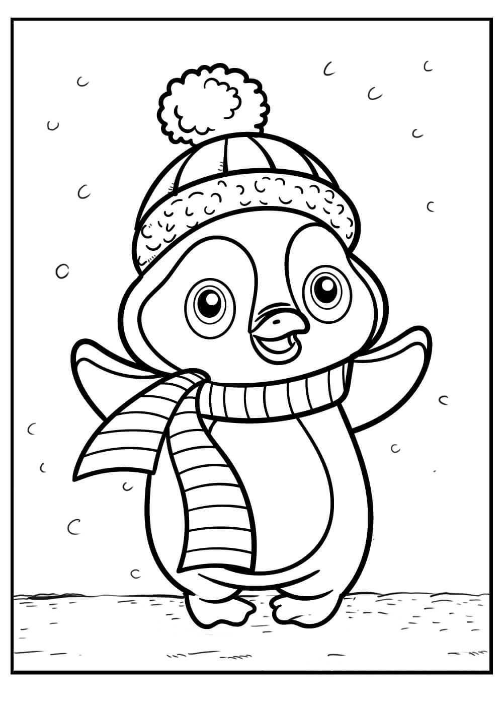 Desenhos de Pinguim no Inverno para colorir