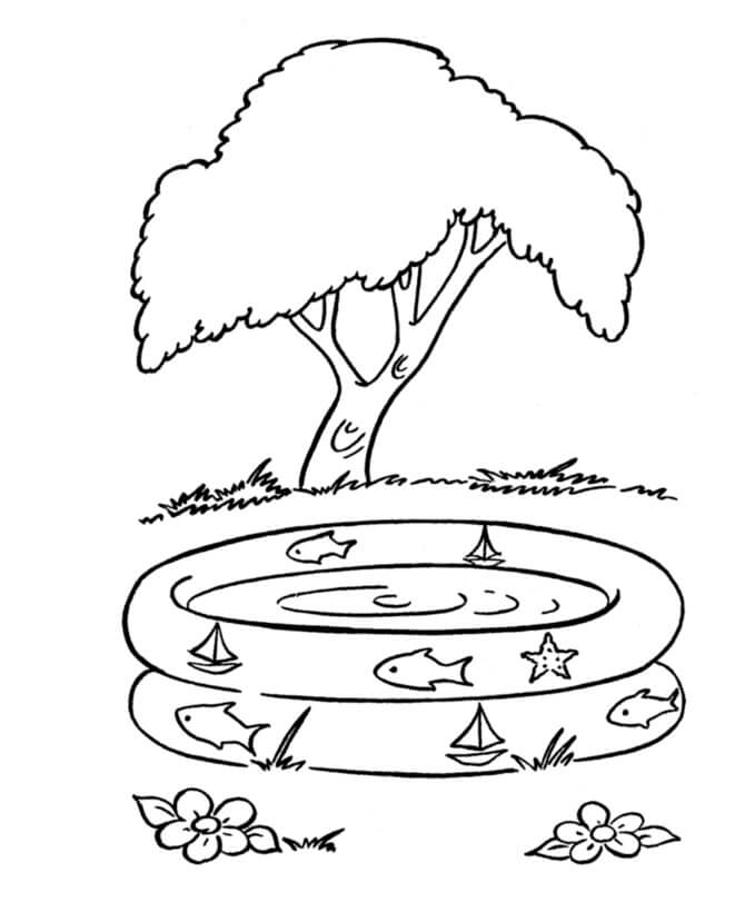 Desenhos de Piscina Pequena e Árvore para colorir
