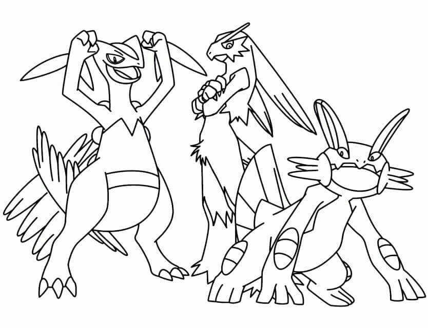 Desenhos de Pokémon Blaziken e Equipe para colorir