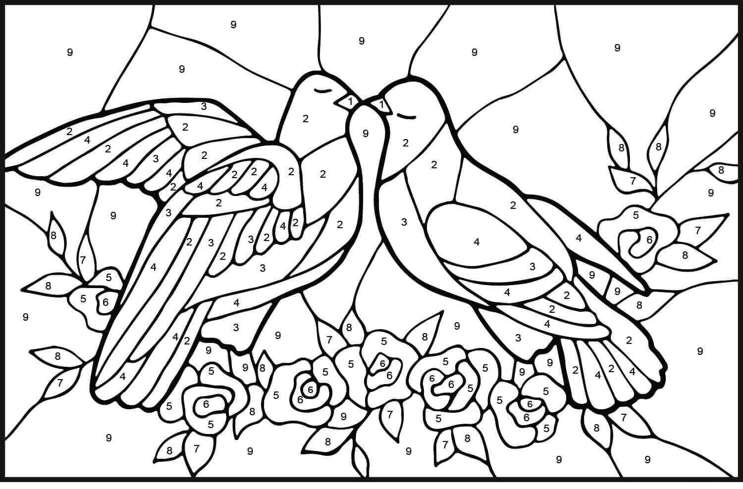 Desenhos de Pombas cor por Número para colorir
