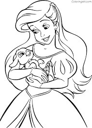 Princesa Ariel segurando um Coelho para colorir