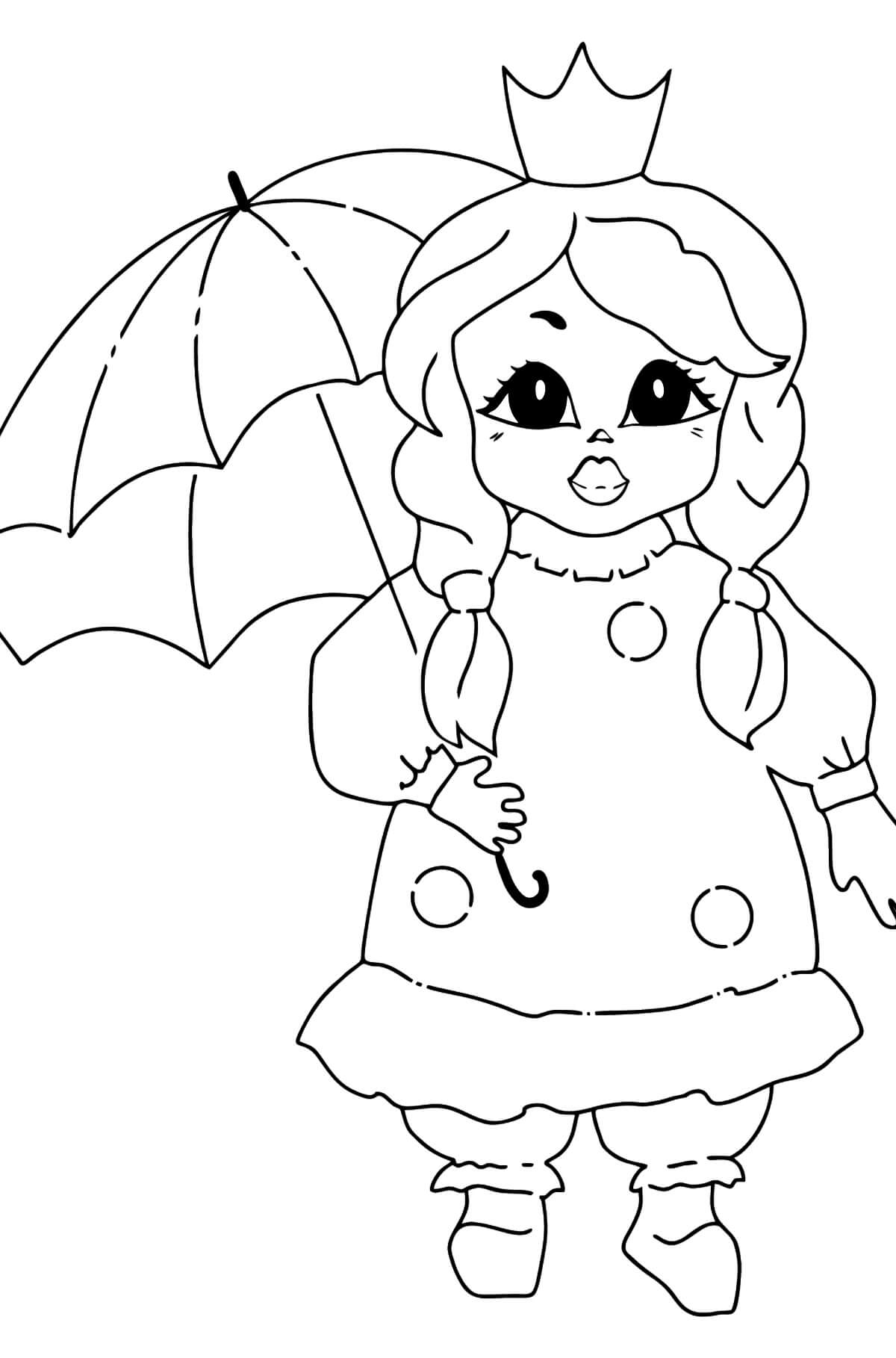 Princesa segurando Guarda-chuva para colorir
