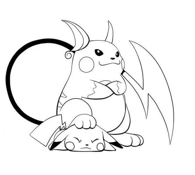 Desenhos de Raichu e Pikachu para colorir