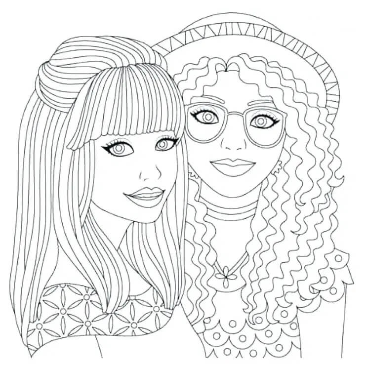 Desenhos de Rostos de Duas Garotas para colorir
