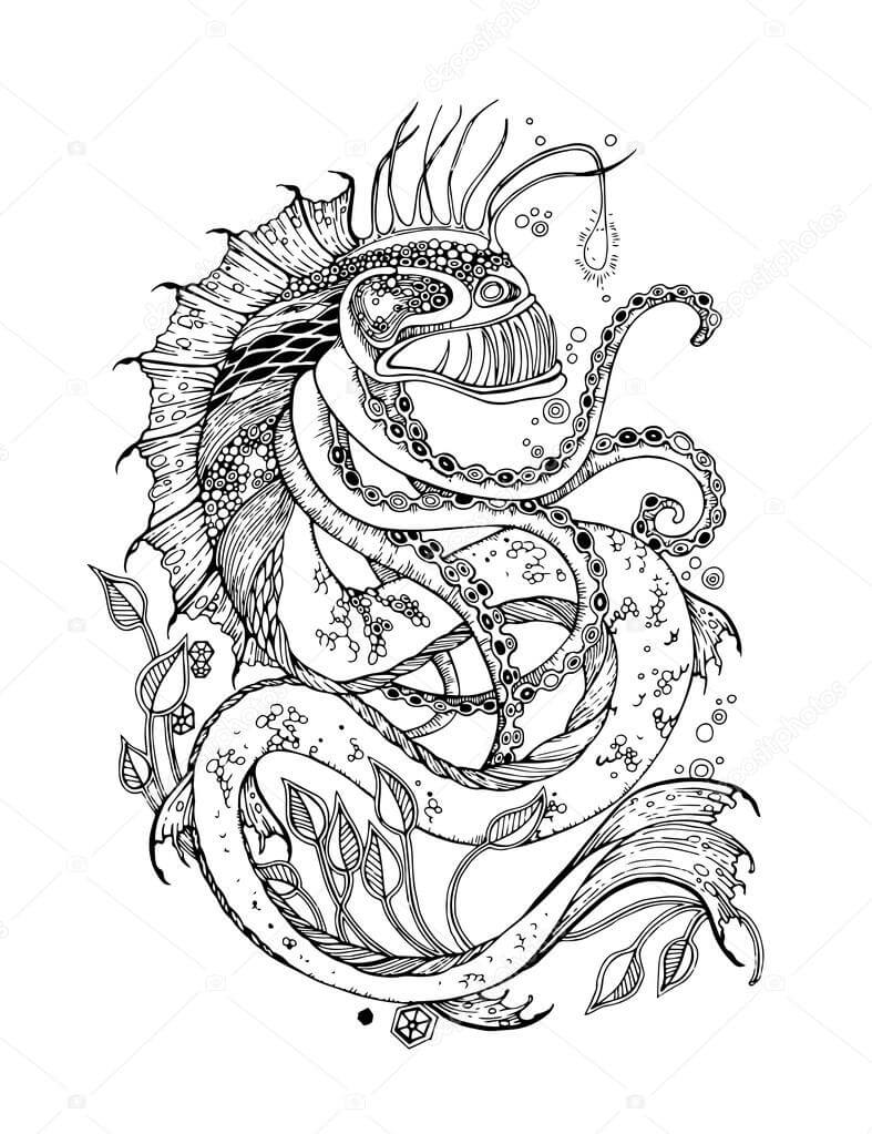 Desenhos de Serpente Marinha Impressionante para colorir