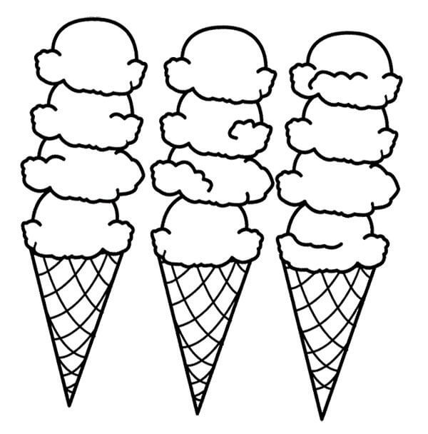 Desenhos de Sorvete Três Cones para colorir