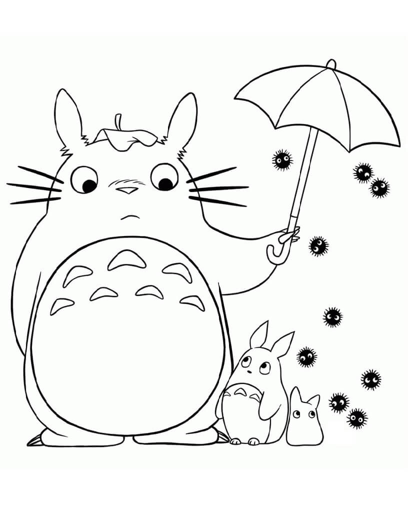 Desenhos de Totoro segurando Guarda-chuva para colorir