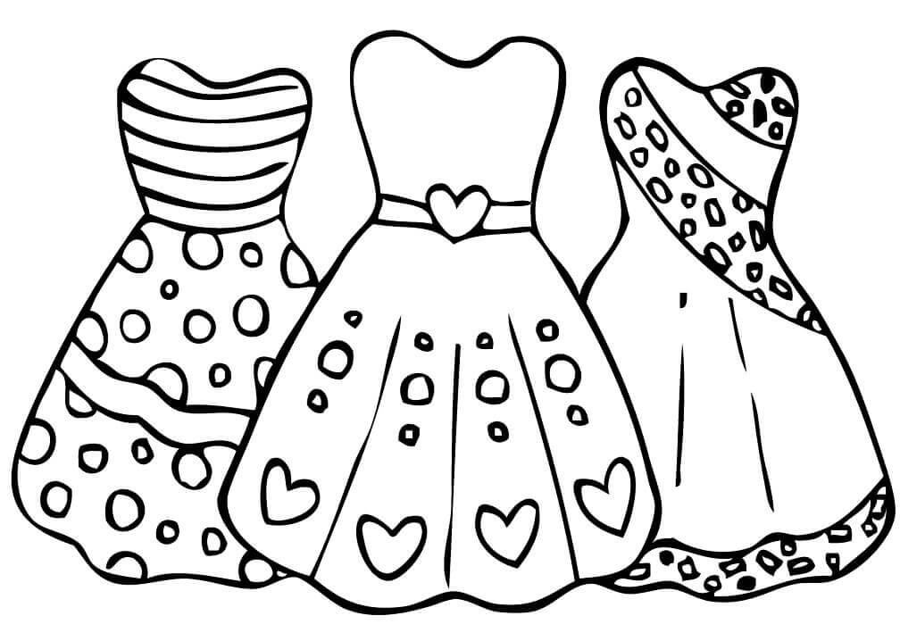 Desenhos de Tres Vestidos para colorir