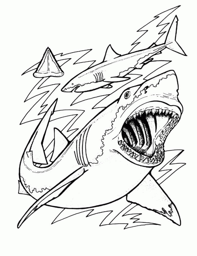 Desenhos de Tubarão Assustador para colorir
