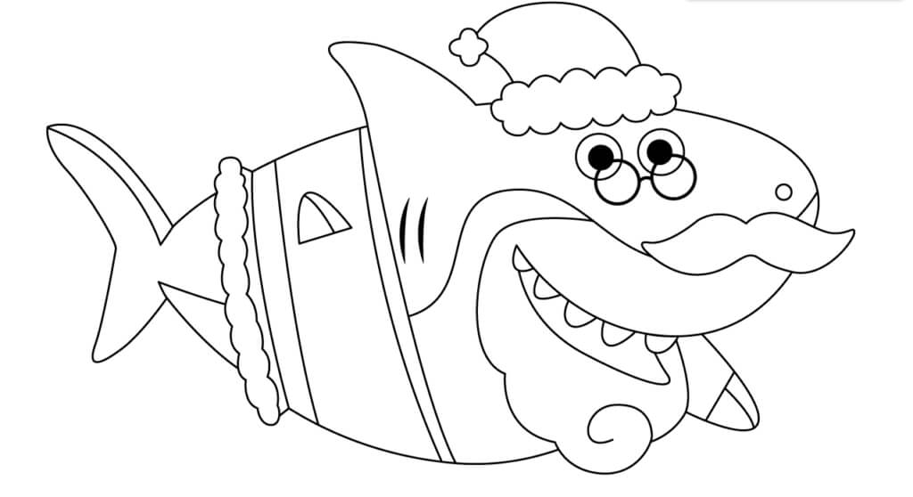 Tubarão Papai Noel para colorir