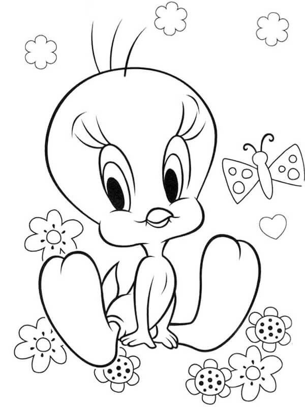 Desenhos de Tweety e Borboleta para colorir