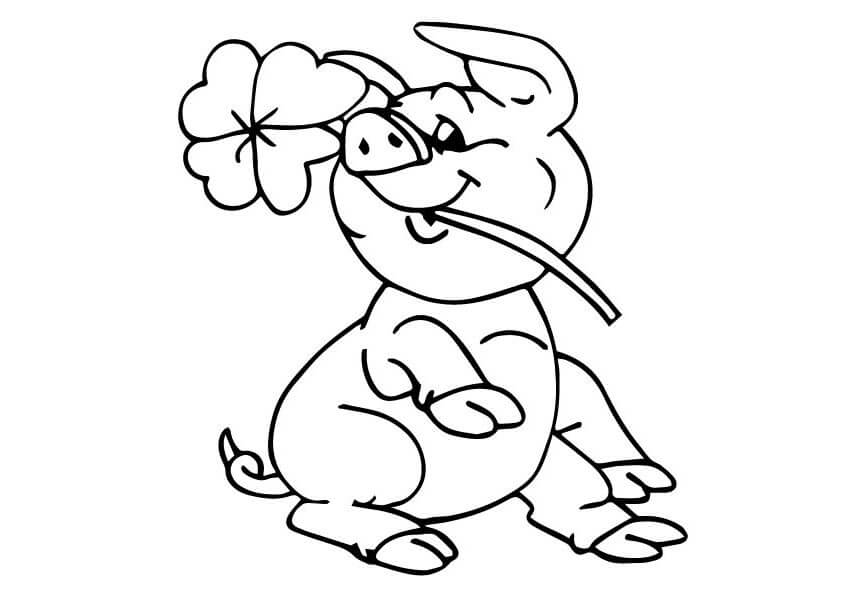 Desenhos de Um Porco com Trevo de Quatro Folhas para colorir