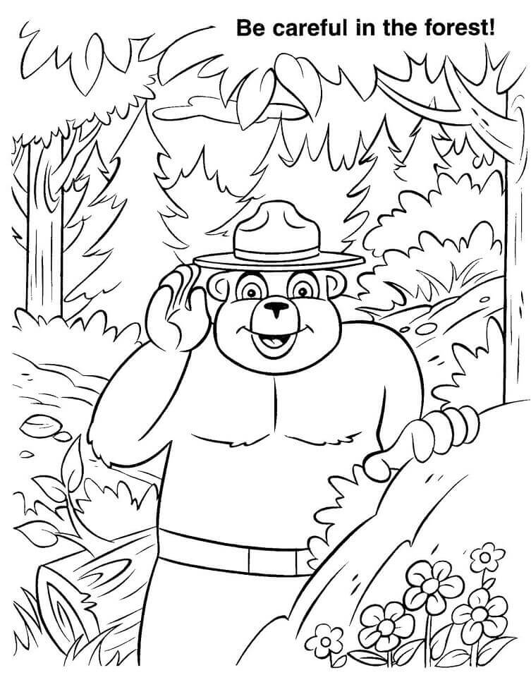 Desenhos de Urso Fumado na Floresta para colorir