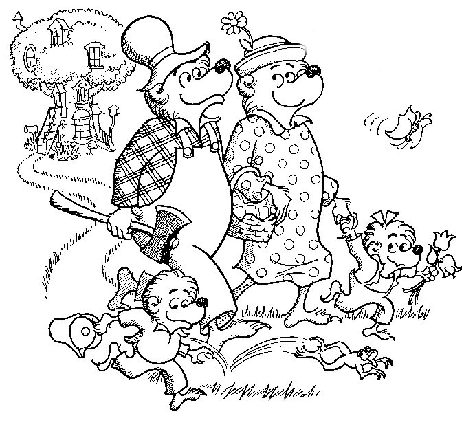 Desenhos de Ursos Berenstain e Família Caminhando para colorir