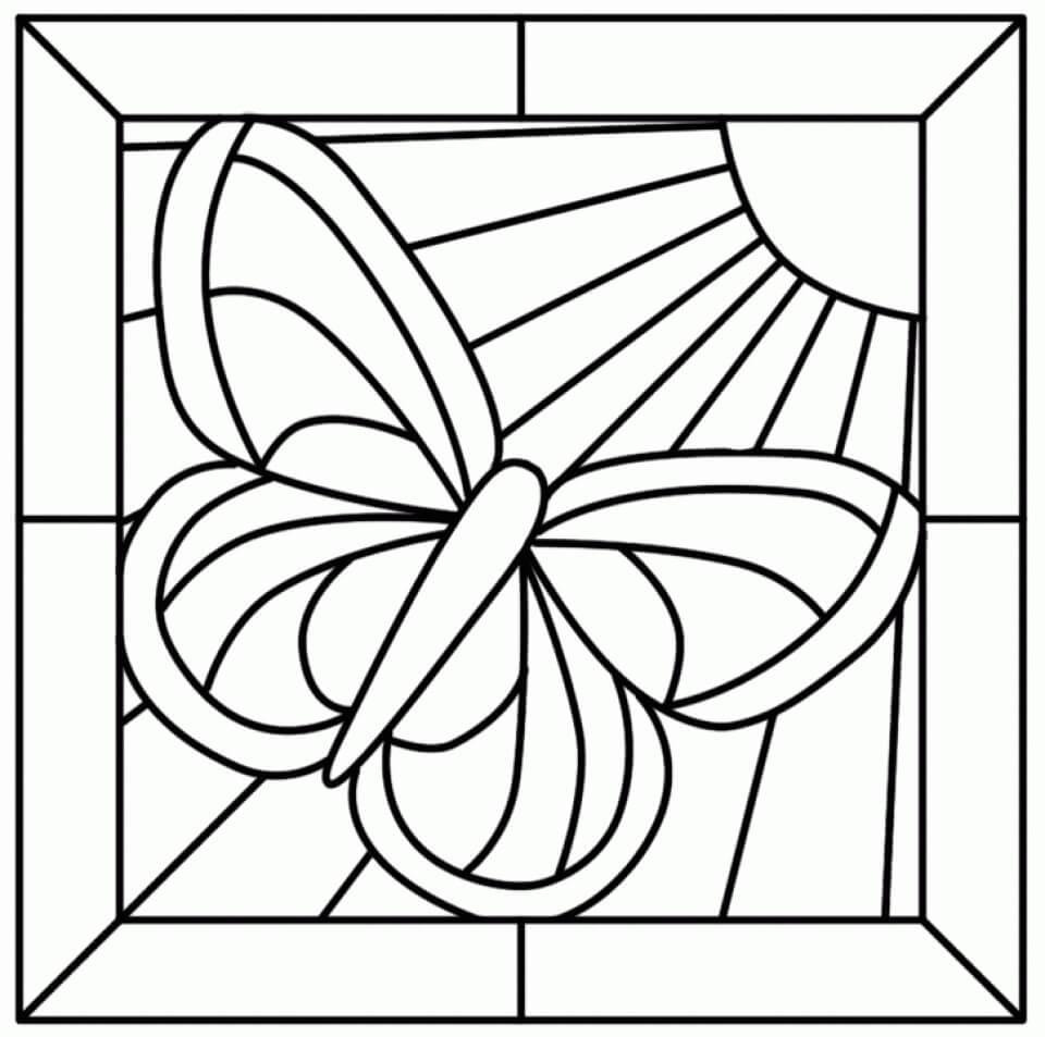 Desenhos de Vitral da Borboleta Ensolarada para colorir