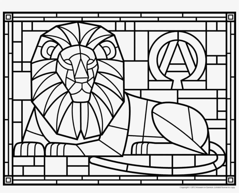 Desenhos de Vitral de Leão para colorir