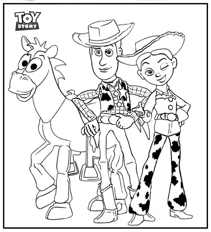Desenhos de Woody, Jessie e Bullseye para colorir