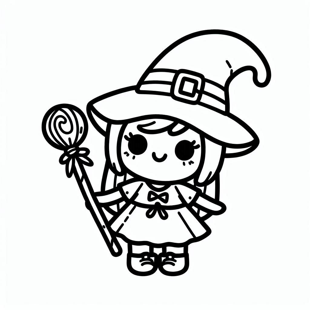 Desenhos de Bruxa de Halloween chibi fofa para colorir