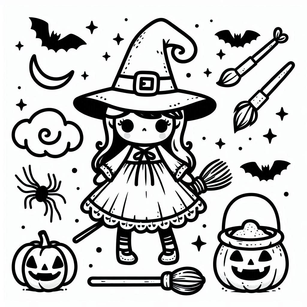 Desenhos de Bruxa de Halloween para impressão para colorir