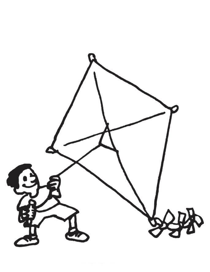 Drawing Boy Holding Kite para colorir