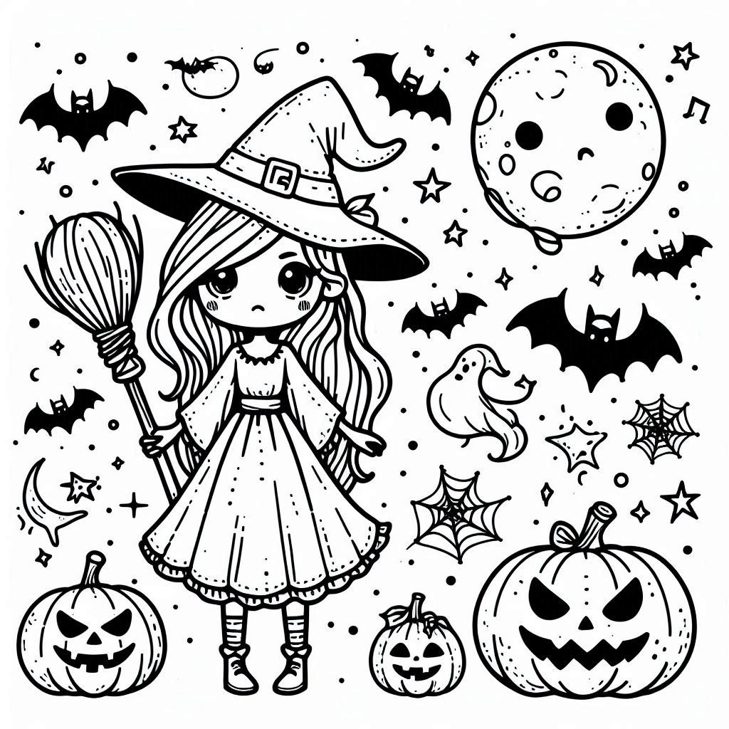 Desenhos de Imagem de bruxa de Halloween para colorir